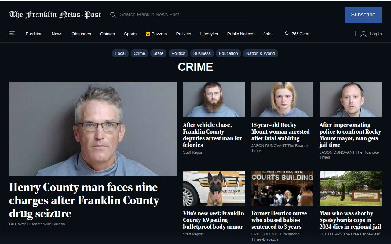 Franklin County crime news and courts section at the Franklin News-Post
