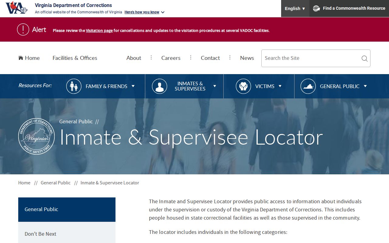 Franklin County state custody record search through VADOC