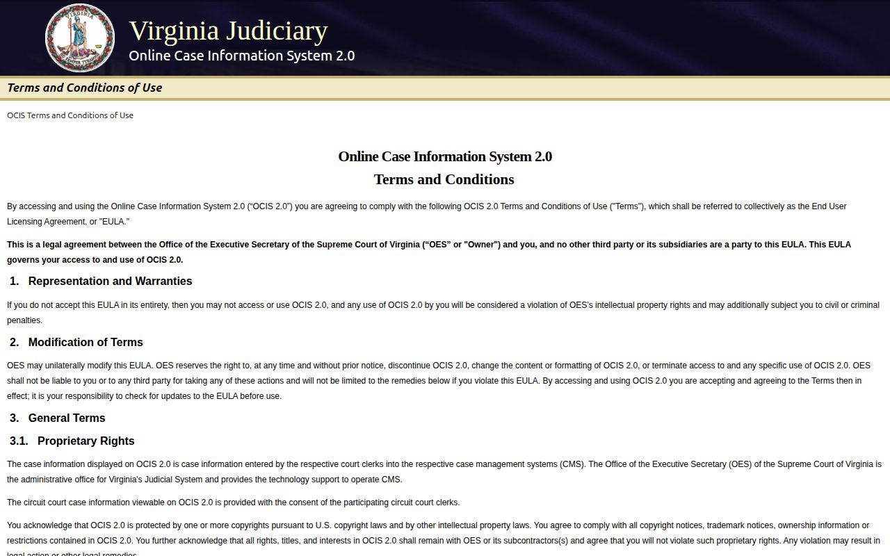Franklin County court disposition record search in Virginia OCIS